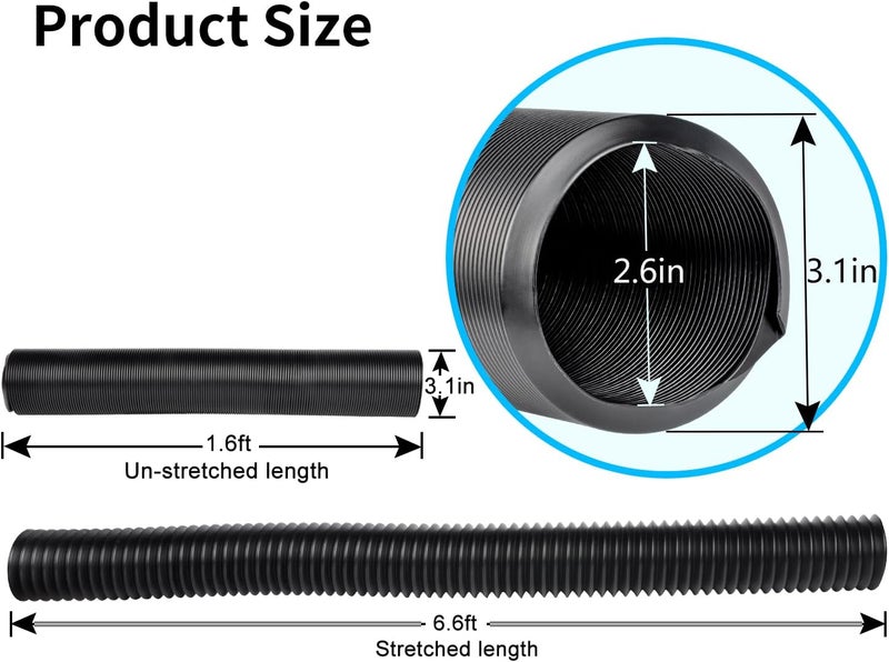 Prestantious Extra Extension Flexible Pipe for Ours 3.1" OD Downspout Extender, 2.6 inches ID, 3.1 inches OD, Stretched Length 6.6ft, Black - Image 2